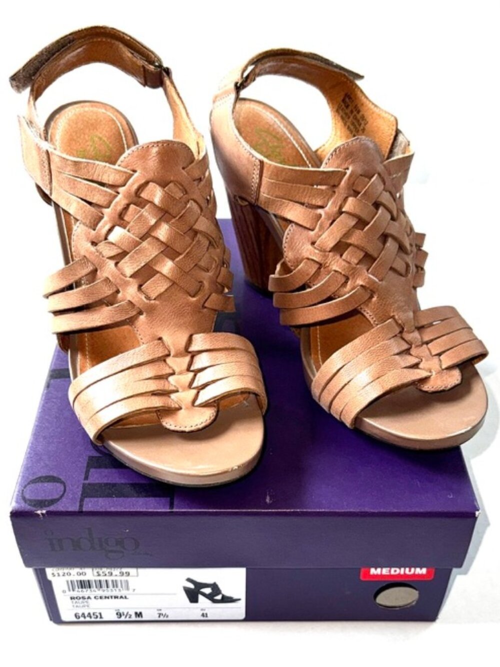 Indigo by Clarks Hurache-Style Adjustable Strap Sandals - Tan Leather Size 9.5